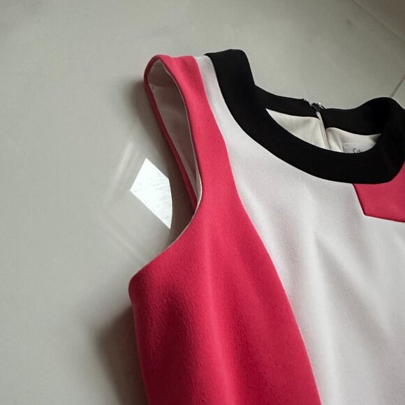 CALVIN KLEIN | Midi Dress | Size 4 | White Pink Black | Polyester Spandex Blend - Picture 6 of 14